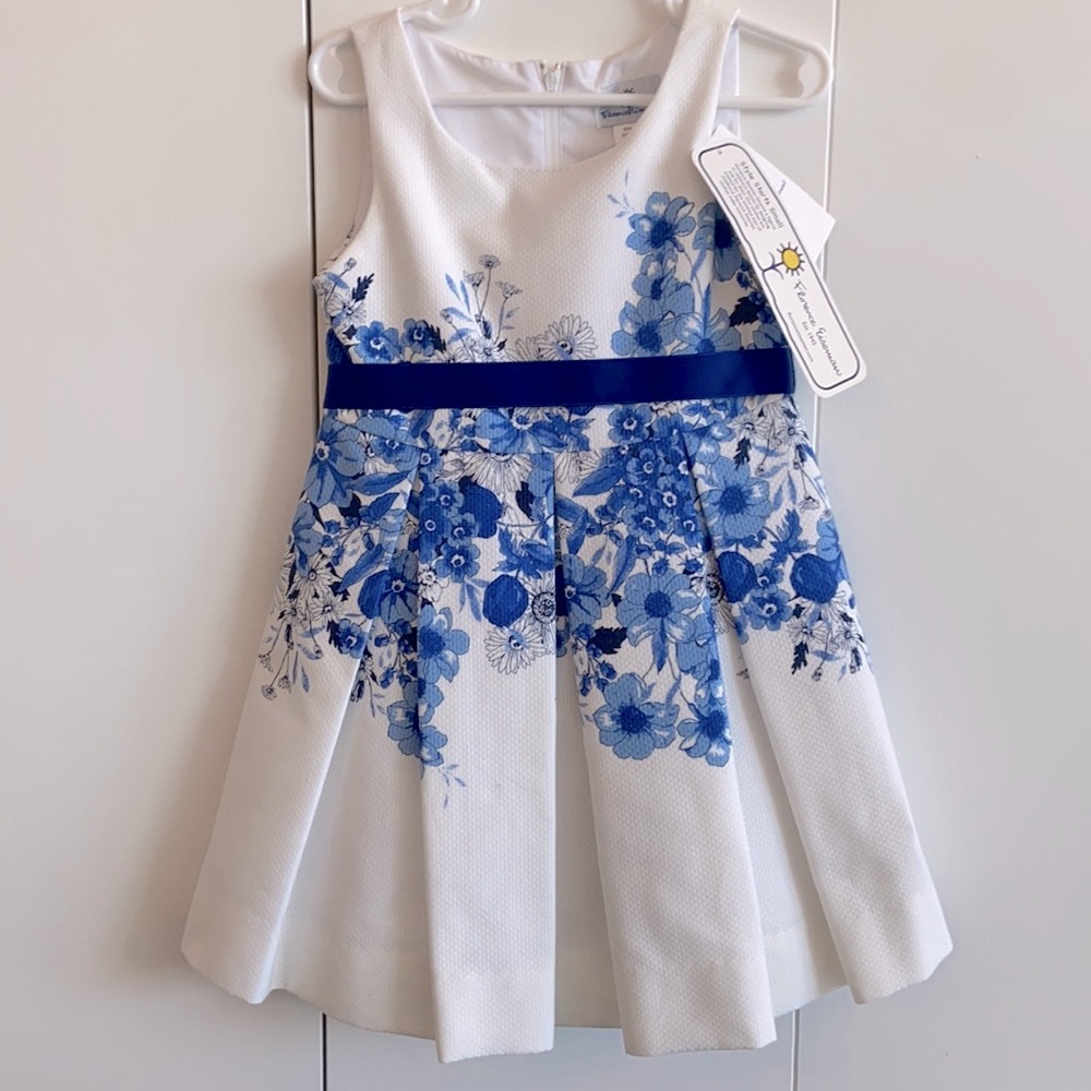 NWT Florence Eiseman white and blue coral dress